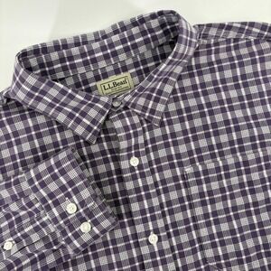 LL Bean Mens Purple Plaid Button Down Shirt Slightly Fitted Large 513829